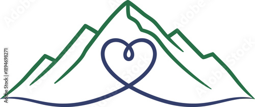 Simple line art logo featuring mountains and a heart symbol together beautifully