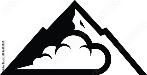 Simple black and white illustration of a mountain peak with cloud formation