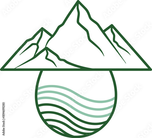 serene green logo featuring mountains and water symbolizing nature harmony perfectly together