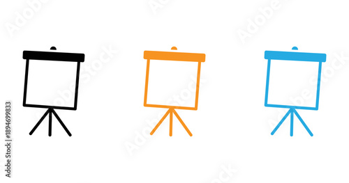 Three easels in different colors isolated on transparent background, Vector