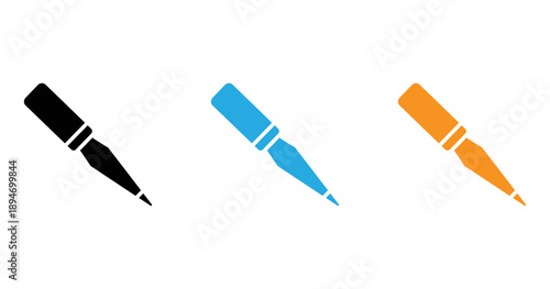 Three colorful markers in a row isolated on transparent background, Vector