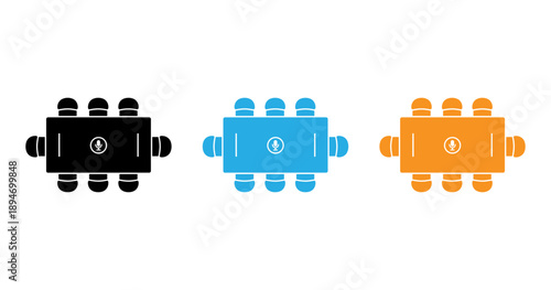 Three robots in different colors isolated on transparent background, Vector