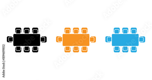 Three colored robots in a row isolated on transparent background, Vector