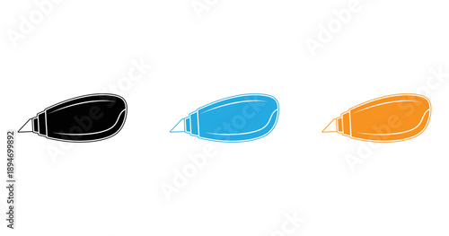 Three paint tubes in black, blue, and orange isolated on transparent background, Vector
