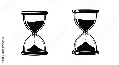 Two hourglasses displaying different levels of sand representing time passing