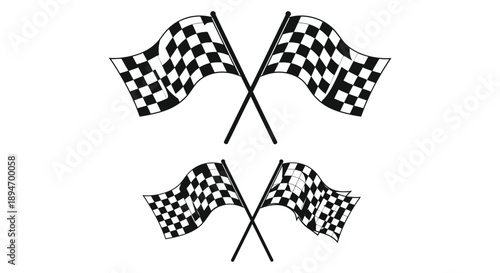 Two sets of checkered racing flags crossed in a black and white design