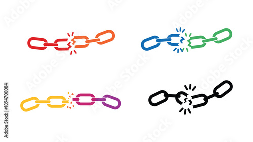 A colorful illustration of breaking chains on a white background