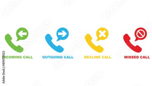 A colorful illustration of phone call icons on a white background