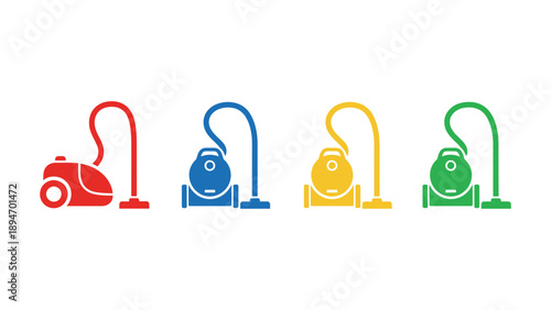 A colorful illustration of four vacuum cleaners in different colors