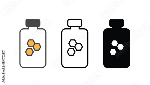 Three honeycomb icons in different colors on a white background