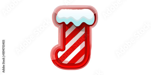 A festive christmas stocking icon with red and white stripes