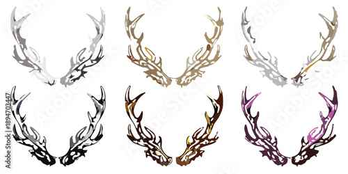 Stylized deer antlers in various colors against a black background
