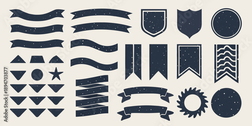 Collection of navy blue vintage design elements and heraldic shapes