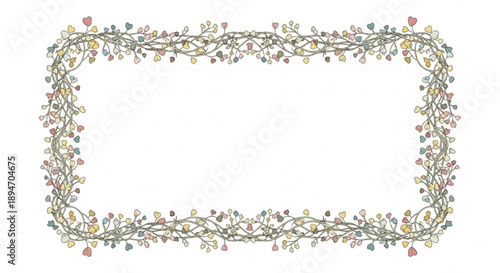 Vintage wildflower vine heart border