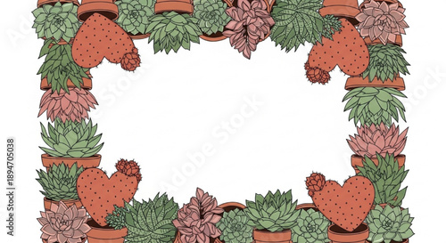 Cute succulent and heart cactus pot frame