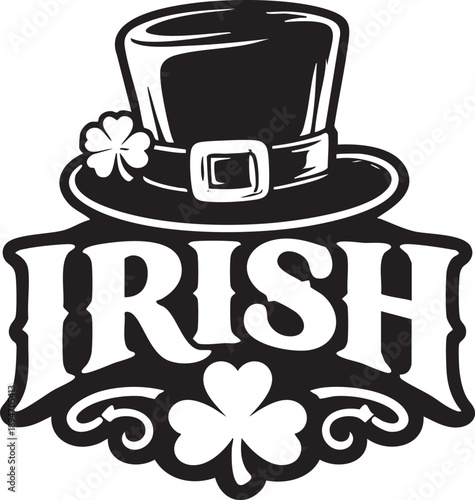 Irish Leprechaun Hat Typography Emblem for St Patrick’s Day
