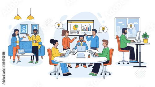 Group of People Working Together Office.