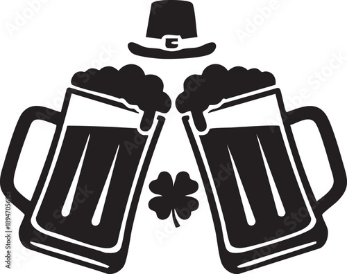 St Patrick’s Day Beer Mug Cheers with Leprechaun Hat Silhouette