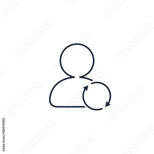 Human figurine for refreshing, syncing, updating, or resetting user data.Vector linear icon illustration isolated on white background.