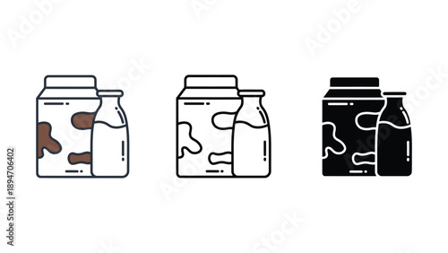 A set of milk carton and bottle illustrations in different colors