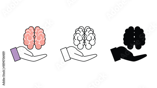 An illustration of hands holding brains in different colors and styles