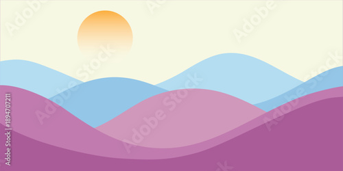 Abstract landscape poster. Nature wall decor contemporary art print, mid century mountain background. Vector illustration