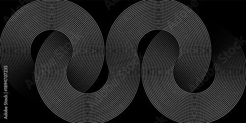  Abstract elegant black background with shiny white geometric lines. Modern gold diagonal rounded lines pattern.Horizontal banner template. Suitable for covers, posters, presentations, eps 10