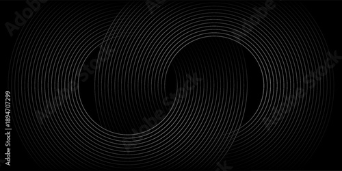  Abstract elegant black background with shiny white geometric lines. Modern gold diagonal rounded lines pattern.Horizontal banner template. Suitable for covers, posters, presentations, eps 10