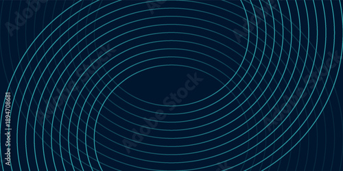 Blue abstract background with glowing circles. Swirl circular lines pattern. Geometric spiral. Twirl element. Modern graphic design. Futuristic technology concept.