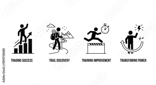 Four Icons Representing Success Adventure Training and Power.