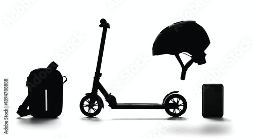 Stylish electric scooter with helmet and bag for urban commuting