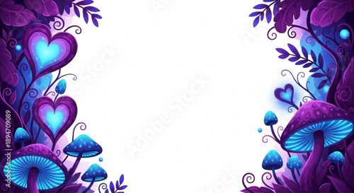 Magic neon mushroom heart fantasy frame