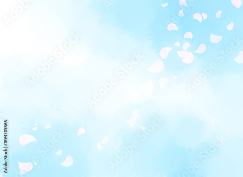 青空に花びらが舞う背景イラスト