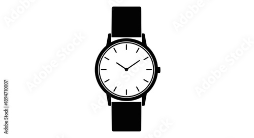 Minimalist black wristwatch with a white dial and black strap.