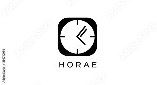Modern minimalist clock icon with the word HORAE below.