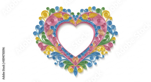 Colorful paper quilling heart floral frame