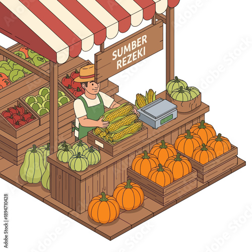 Farmer Selling Fresh Produce at Market Stall.