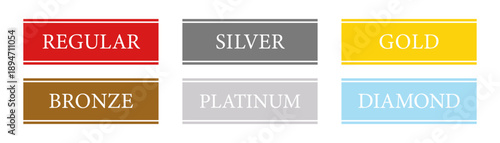 高級感のある横長プレート型の会員ランクバッジセット（レギュラー・シルバー・ゴールド・ブロンズ・プラチナ・ダイヤモンド）