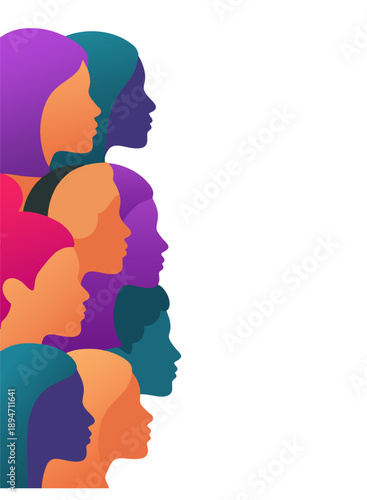 Flat art style representing women's empowerment, unity, and International Women's Day on white Transparent background (EPS file)