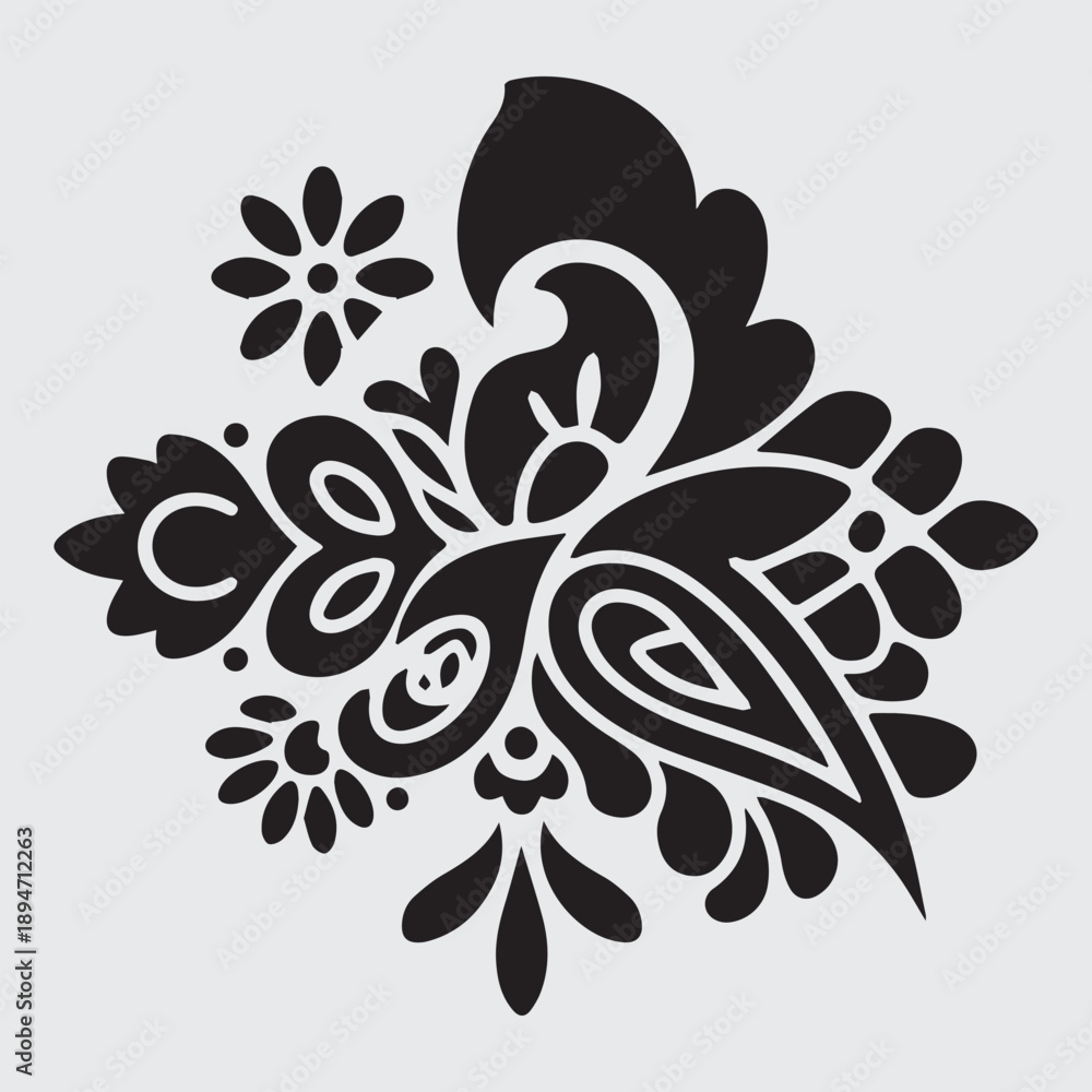 Fototapeta premium Elegant black and white floral and paisley design detailing a unique composition