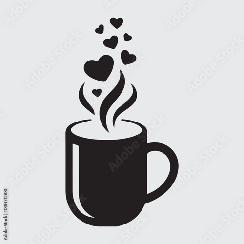 A steaming cup of coffee with floating heart shapes a symbol of love