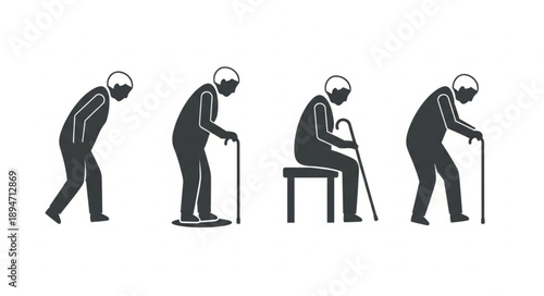 Four Silhouettes Showing Stages of Aging and Mobility.