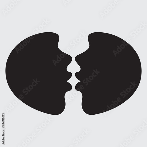 Two silhouetted faces in profile appearing to almost touch or kiss