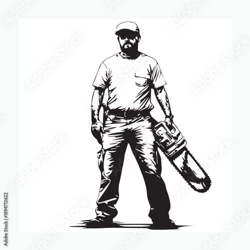 vector illustration of a man with a chainsaw