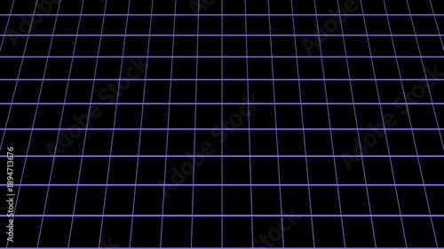 Retro 80s Synthwave Purple Grid Perspective Background. Neon Purple Wireframe Landscape in Retro Futuristic Style. Abstract Digital Cyber Floor Grid Animation.
