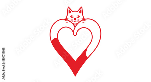 Valentine Heart Cat Minimalist Flat Vector T Shirt Illustration