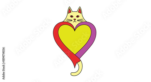 Valentine Heart Cat Minimalist Flat Vector T Shirt Illustration