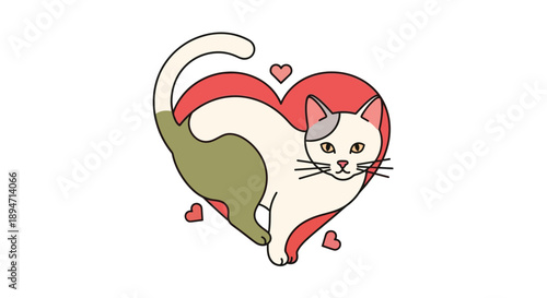 Valentine Heart Cat Minimalist Flat Vector T Shirt Illustration