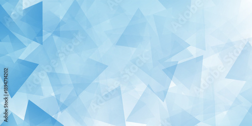 Design blue background design with layers of textured white transparent material in triangle diamond and squares shapes in random abstract modern art