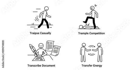 Four Simple Line Drawings Illustrating Business Concepts.